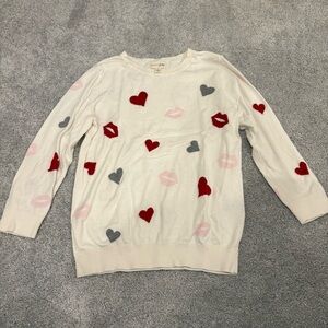 Maison Jules Cream Sweater with Heart and Lip Design